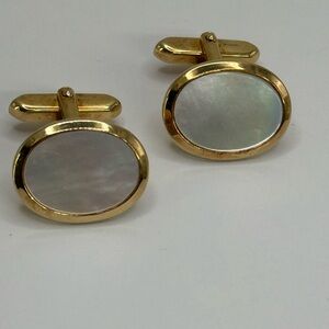 Vtg Gold-Tone Oval Mother of Pearl Cufflinks